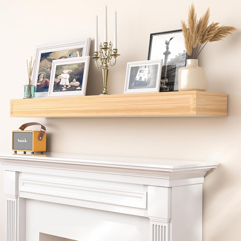 AZSKY 36-Inch Natural Wood Floating Fireplace Mantel Shelf