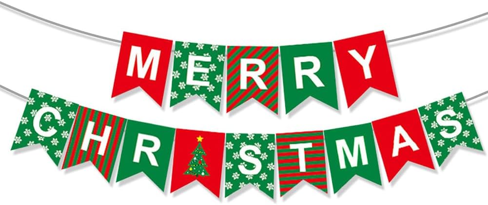 Merry Christmas Banner Red and Green Paper Hanging Decorations for Ind